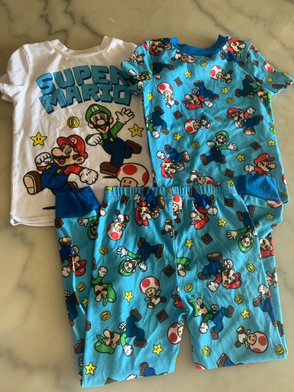 Nintendo Super Mario White Tee with Blue and Red Graphics